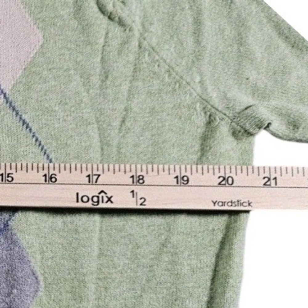 IZOD Argyle Sweater Mens L Green V-Neck Long Sleeve Knit Pullover Y2K Preppy - Picture 6 of 9
